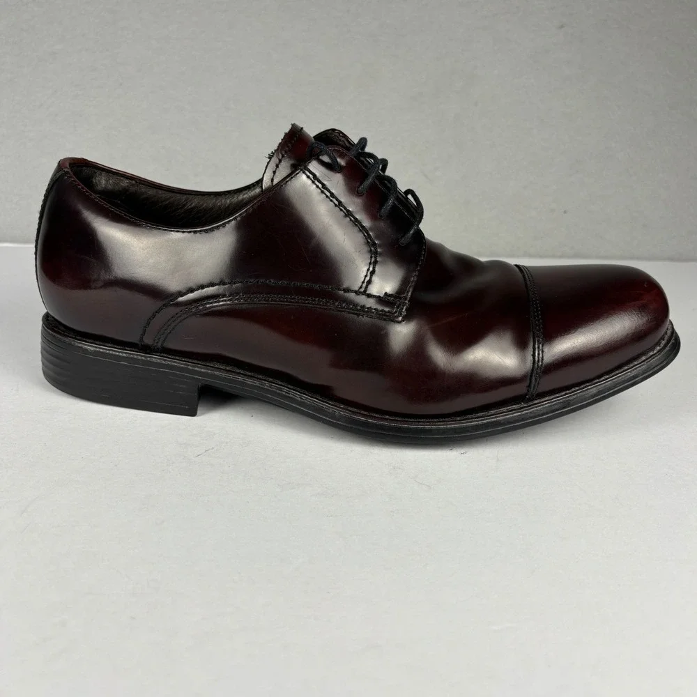 Johnston & Murphy Atchison Cap Toe Derby Dress Shoes 9.5M Burgundy Leather Mens